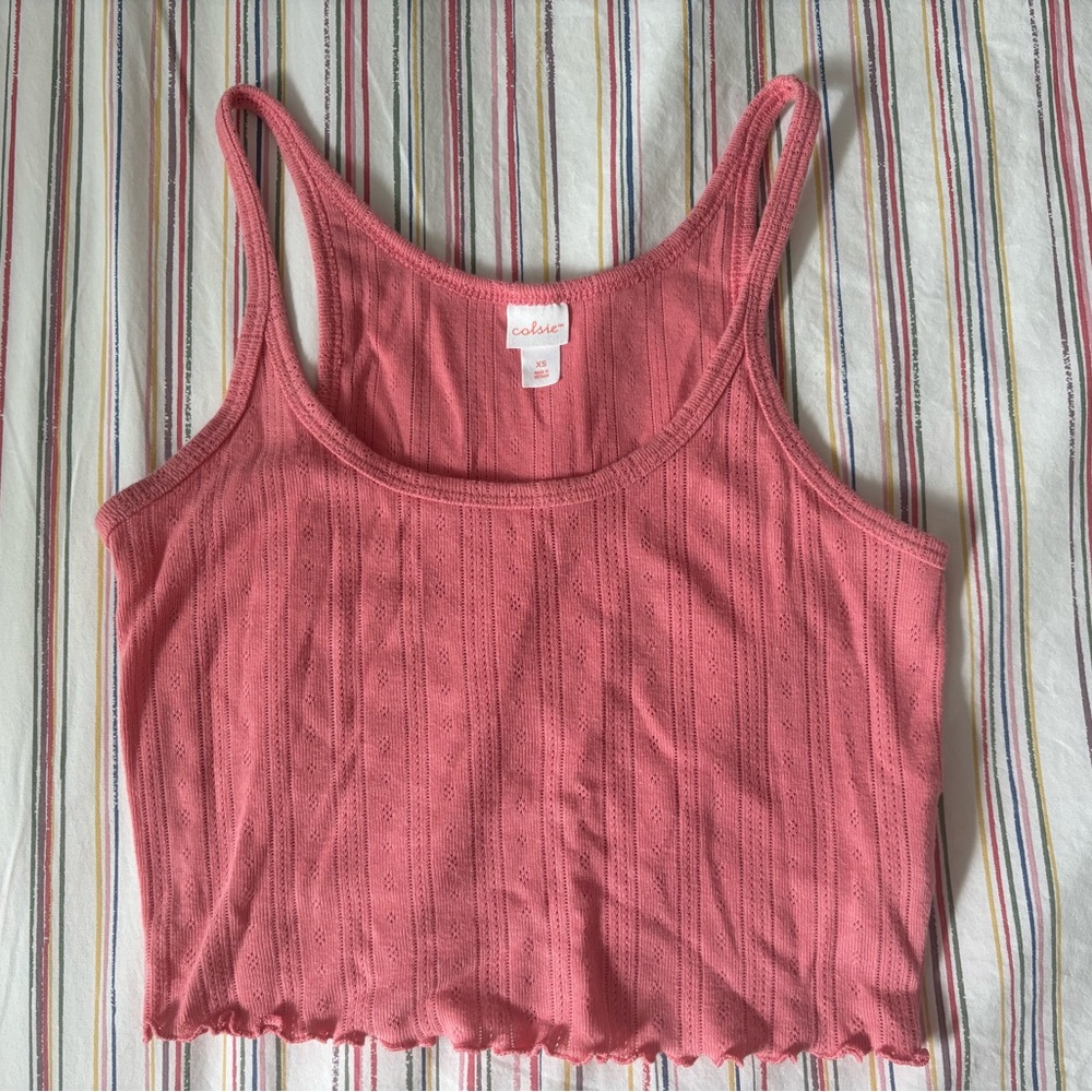 Colsie Pink Ribbed Crop Tank Top